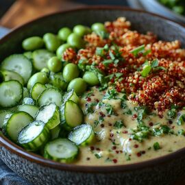 Imagem da notícia Salada Crocante de Quinoa com Edamame e Pepino: Rica em Proteínas, Fibras e Sabor